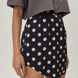 Nasty Gal Curved Hem Polka Dot Black and White Mini Skirt